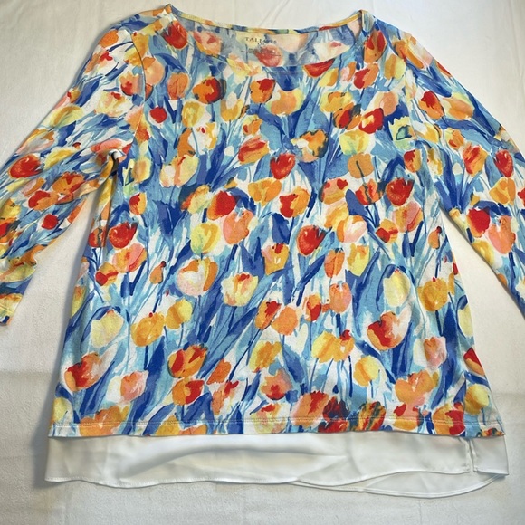 Talbots Tulip Floral Watercolor Artsy 3/4 Sleeve Lightweight Sweater Boatneck M - Picture 1 of 12